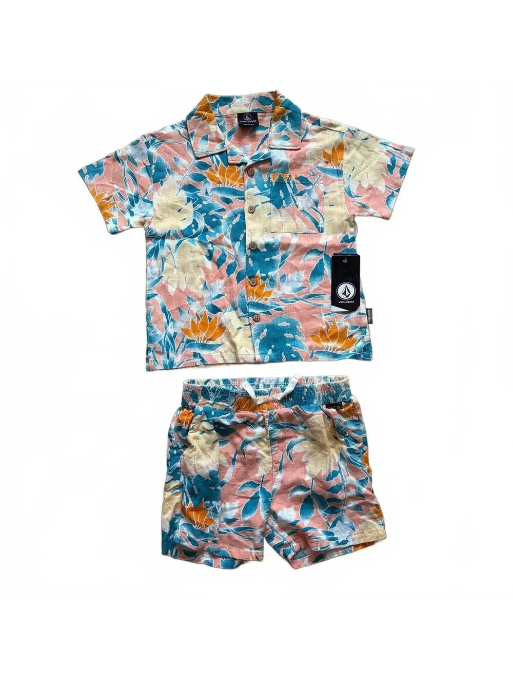 Volcom Leaf Pit Floral Short Sleeve Shirt Shorts Matching Set Resortwear 4 NWT